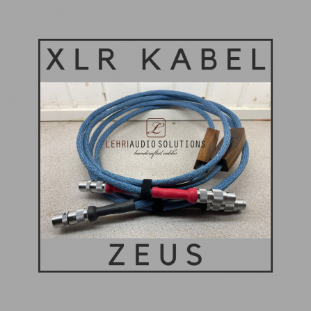 XLR Kabel ZEUS, Serien-Nr. 1810018/19, Farbe: Denim, Farbe Kaskade: Nussbaum, Länge: 2,00m, Anzahl: 1 Paar, Aktionspreis: 1.950 €